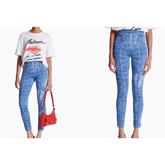 Balmain Pants - Balmain Trompe L'oeil Denim Leggings size 44 US 12 NWT $1850 Made in France